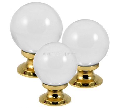 Clear Glass Ball Cupboard Knob Polished Brass Rose
