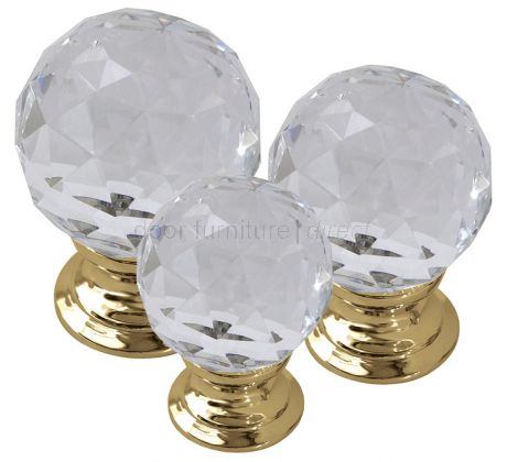 Glass Cut Cupboard Knob Polished Brass Rose