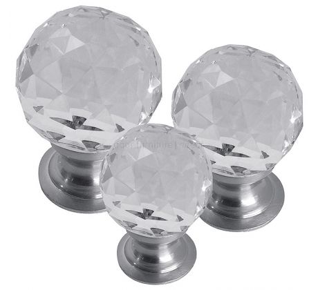 Glass Cut Cupboard Knob Satin Chrome Rose