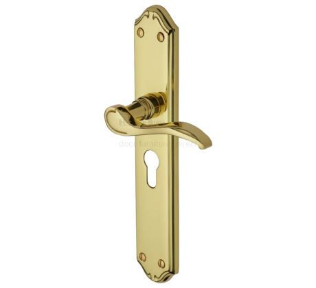 Verona Scroll Lever Polished Brass 48mm Euro Cylinder Door Handles