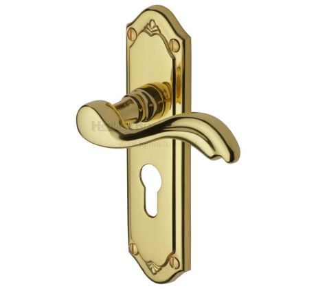 Lisboa Scroll Lever Polished Brass 48mm Euro Cylinder Door Handles