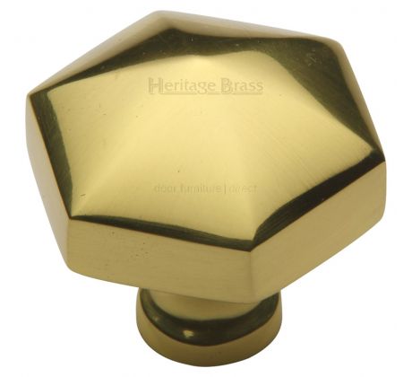 Polished Brass Hexagon Cabinet Knob 32mm