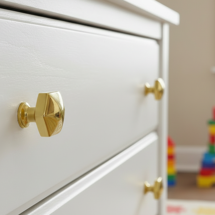 Polished Brass Hexagon Cabinet Knob 32mm