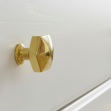 Polished Brass Hexagon Cabinet Knob 32mm