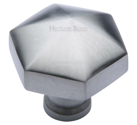 Satin Chrome Hexagon Cabinet Knob 32mm