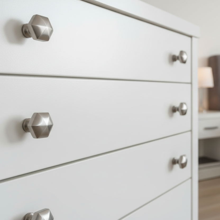 Satin Chrome Hexagon Cabinet Knob 32mm