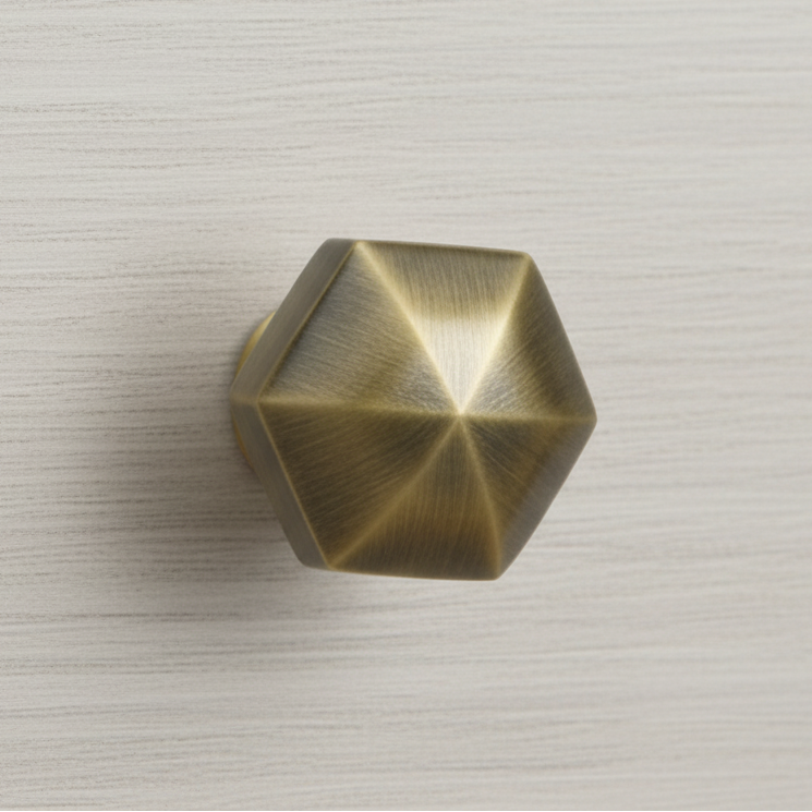 Antique Brass Hexagon Cabinet Knob 32mm