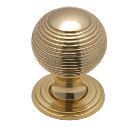 Polished Brass 32mm Reeded Ball Cupboard Knob