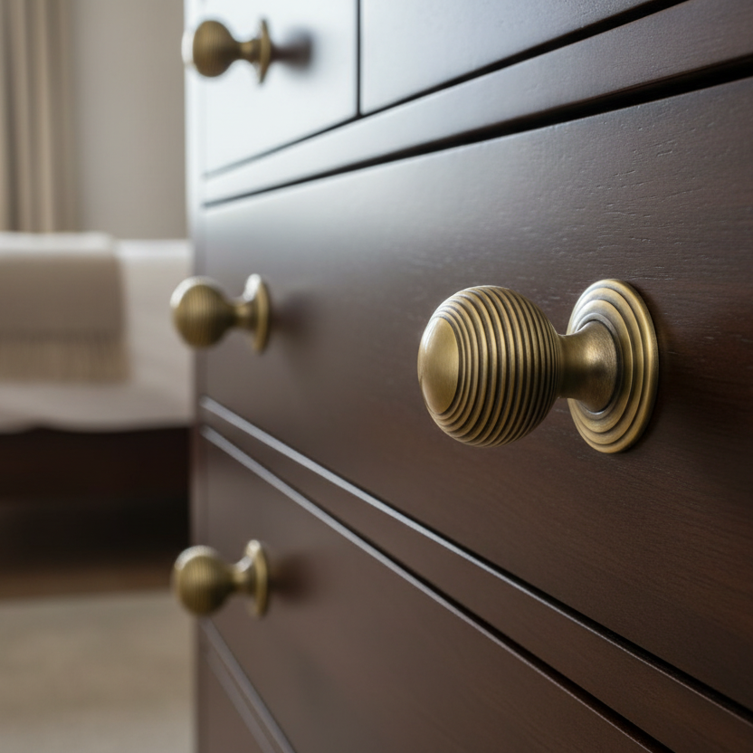 Heritage Antique Brass 38mm Reeded Ball Cupboard Knob