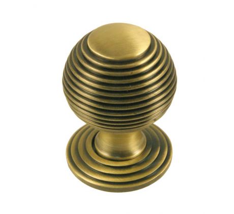 Heritage Antique Brass 32mm Reeded Ball Cupboard Knob