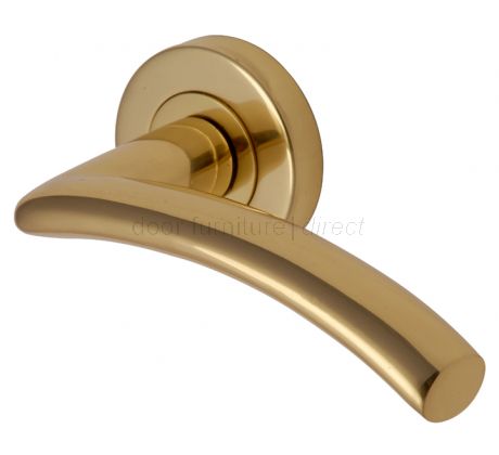 Centaur Polished Brass Curved Oval Lever on Round Rose