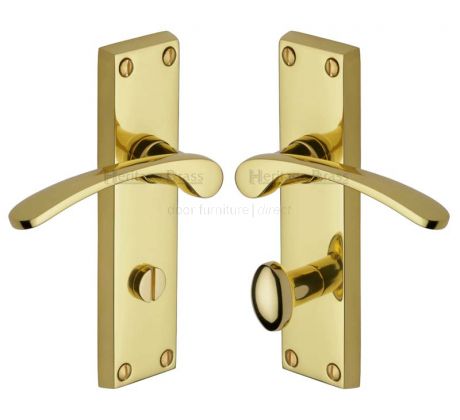 Sophia Curved Lever Polished Brass Bathroom Door Handles