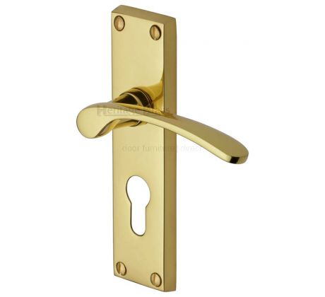 Sophia Curved Lever Polished Brass 48mm Euro Cylinder Door Handles