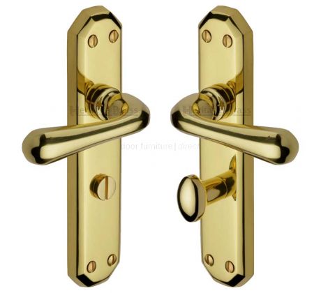 Charlbury Contoured Lever Polished Brass Bathroom Lock Door Handles