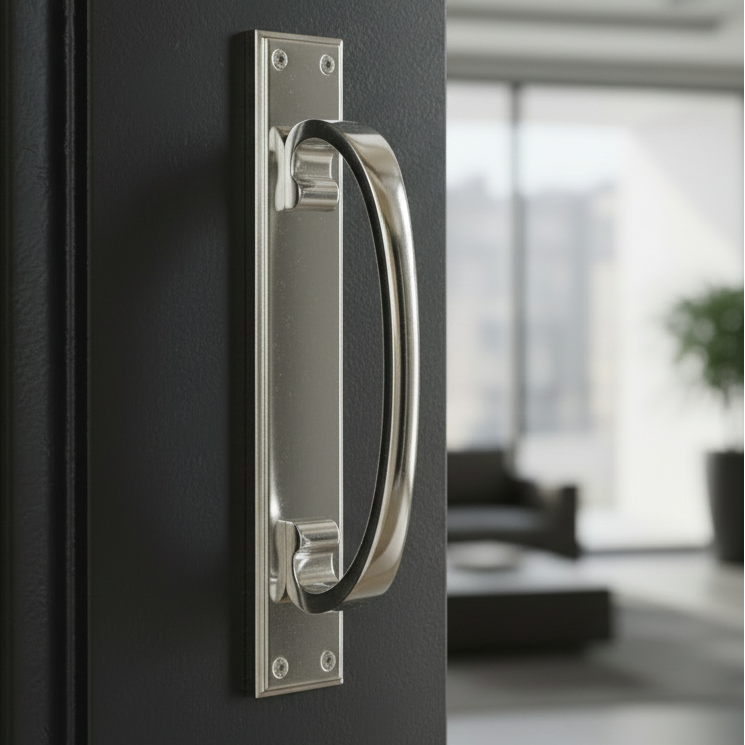 Polished Chrome D Style Door Pull Handle on Backplate 460x76mm