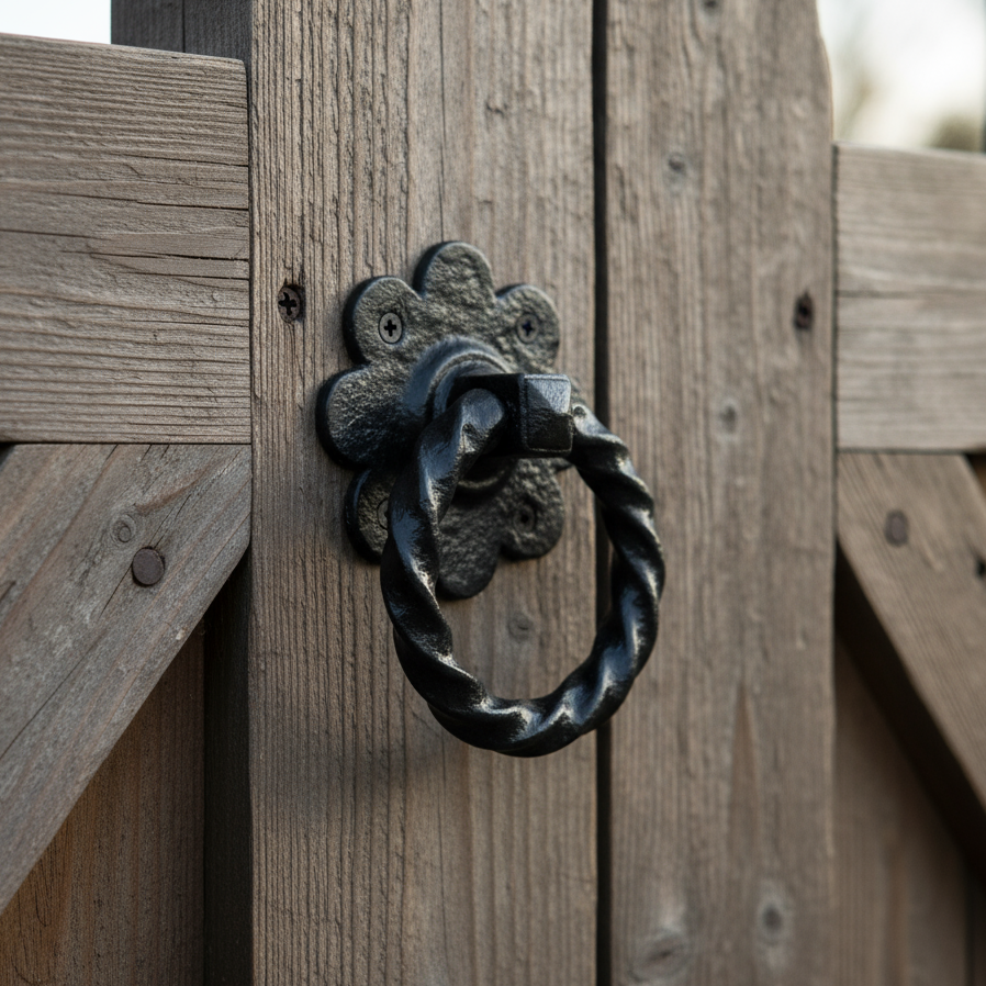 Black Antique Iron Twisted Ring Gate Handle 101mm 632