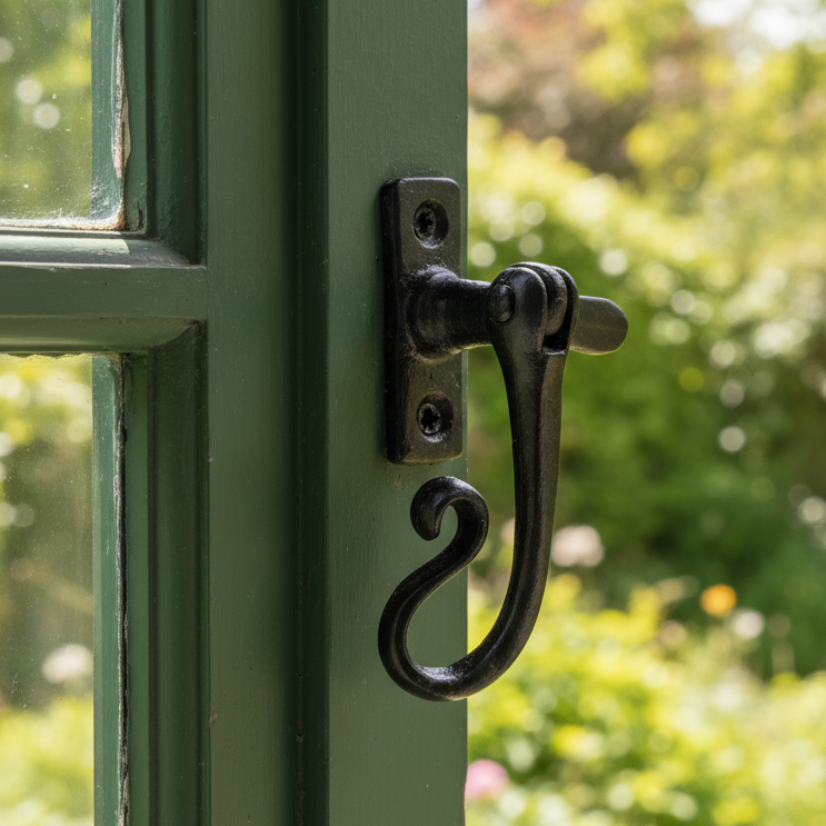 Black Antique Shepherds Crook Casement Fastener Hook Plate 1185