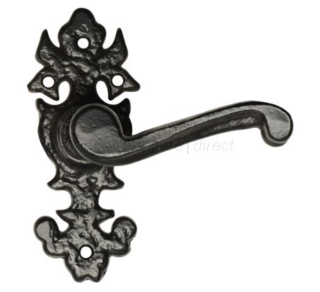 Black Antique Lever Latch Door Handles Short Plate 2434
