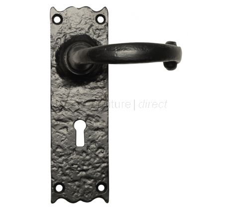 Black Antique Lever Lock Door Handles 164x47mm 2451