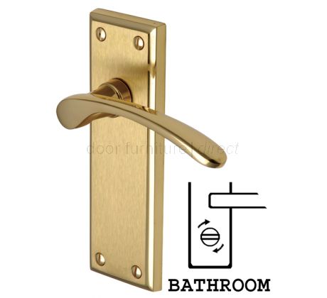 Hilton Curved Lever Dual Finish Brass Bathroom Lock Door Handles