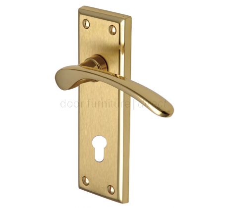 Hilton Curved Lever Dual Finish Brass 48mm Euro Cylinder Door Handles