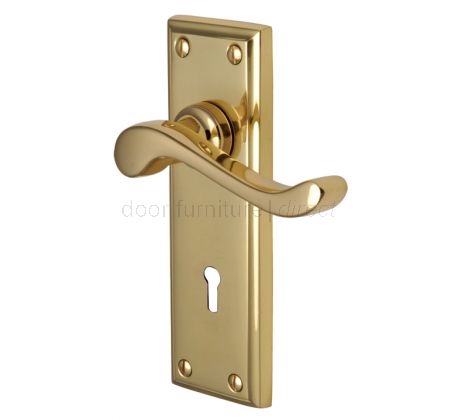 Edwardian Scroll Lever Polished Brass Keyhole Door Handles
