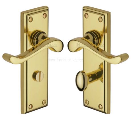 Edwardian Scroll Lever Polished Brass Bathroom Door Handles
