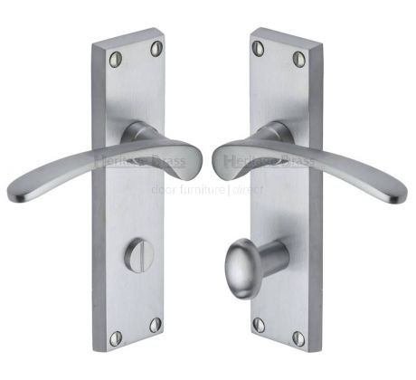 Sophia Curved Lever Satin Chrome Bathroom Door Handles