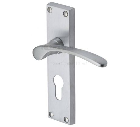 Sophia Curved Lever Satin Chrome 48mm Euro Cylinder Door Handles