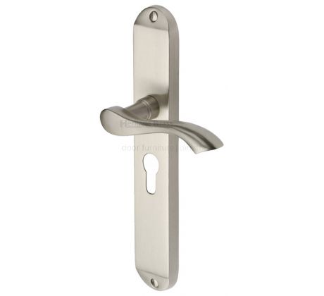 Algarve Long Shaped Lever Satin Nickel 48mm Euro Cylinder Door Handles