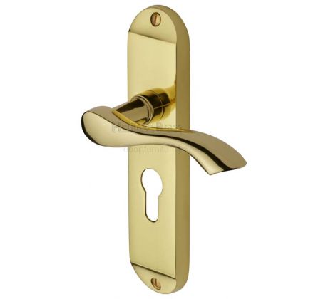 Algarve Small Shaped Lever Pol Brass 48mm Euro Cylinder Door Handles