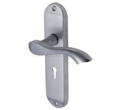 Algarve Small Shaped Lever Satin Chrome Keyhole Door Handles