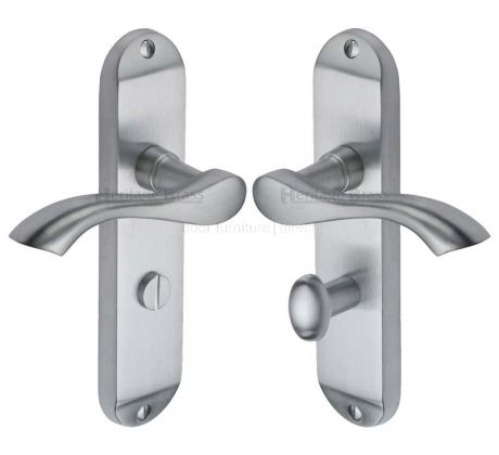 Algarve Small Shaped Lever Satin Chrome Bathroom Door Handles