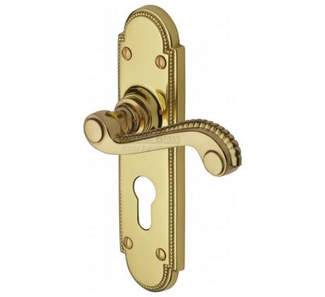 Adam Scroll Lever Polished Brass 48mm Euro Cylinder Door Handles