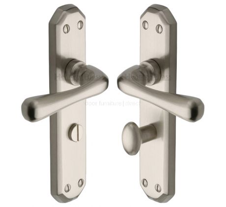 Charlbury Contoured Lever Satin Nickel Bathroom Lock Door Handles