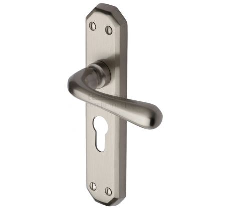 Charlbury Contoured Lever Satin Nickel 48mm Euro Cylinder Door Handles