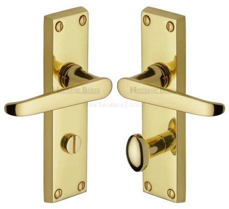 Victoria Straight Lever Polished Brass Bathroom Door Handles