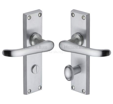 Windsor Straight Lever Satin Chrome Bathroom Lock Door Handles