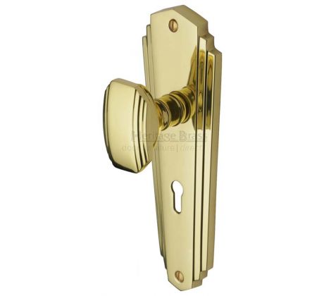 Charlston Art Deco Style Polished Brass Keyhole Door Knob Set