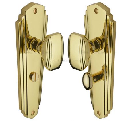 Charlston Art Deco Style Polished Brass Bathroom Door Knob Set