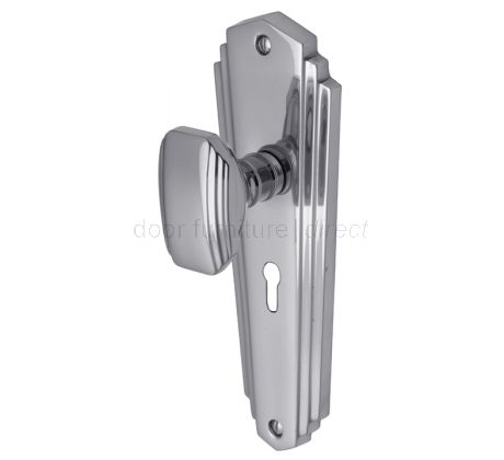 Charlston Art Deco Style Polished Chrome Keyhole Door Knob Set
