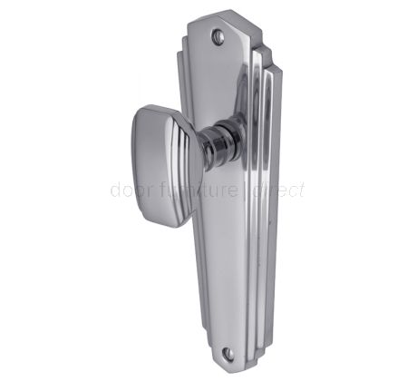 Charlston Art Deco Style Polished Chrome Door Knob on Latch Plate Set