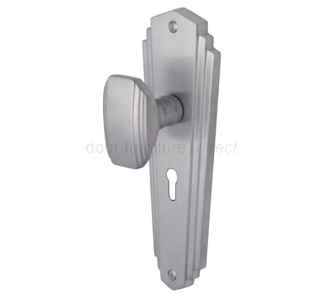 Charlston Art Deco Style Satin Chrome Keyhole Door Knob Set