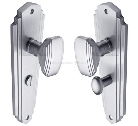 Charlston Art Deco Style Satin Chrome Bathroom Door Knob Set