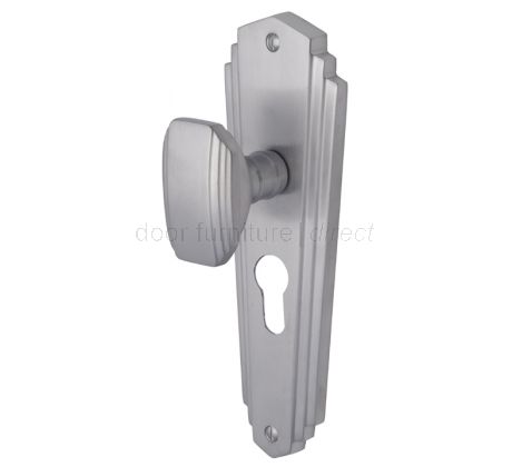 Charlston Art Deco Style Satin Chrome 48mm Euro Door Knob Set