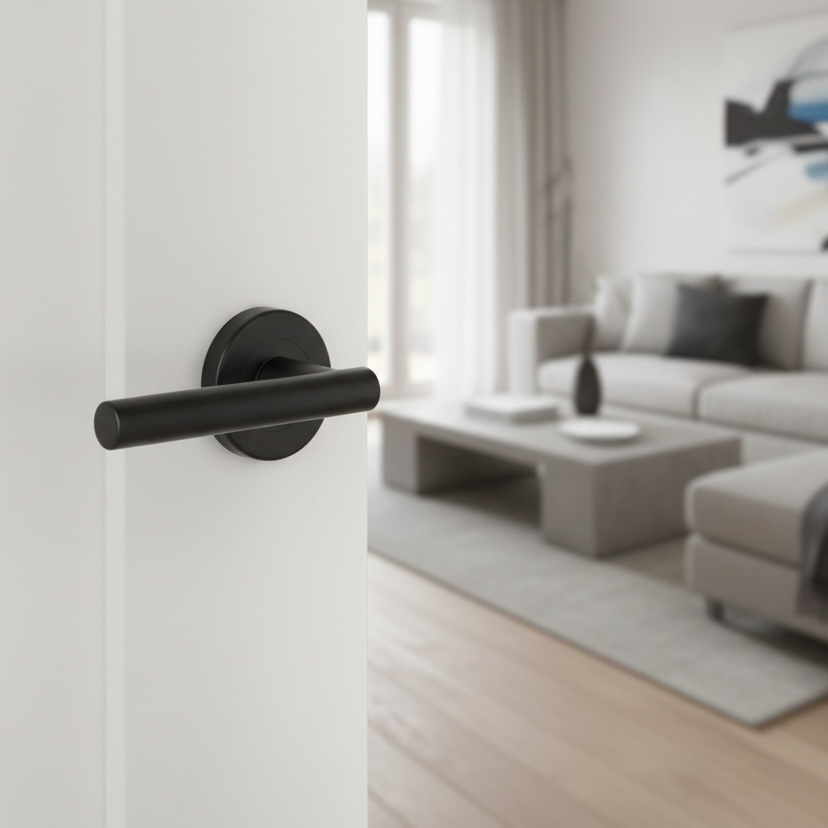 Sorrento SC-3052-BLK Shuttle Black Lever on Rose Door Handles