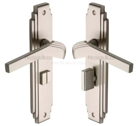 Tiffany Satin Nickel Art Deco Bathroom Handles