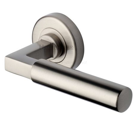 Satin Nickel Bauhaus Lever On Rose Door Handles