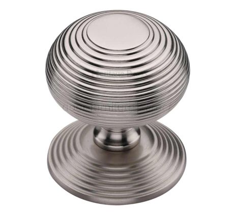 Heritage RR906 Satin Nickel 76mm Reeded Centre Door Knob