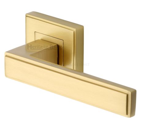 Heritage DEC5430 Satin Brass Linear Lever on Rose Handles